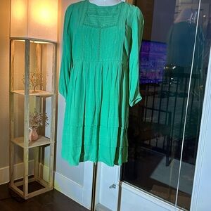 Green Long Sleeve Boho Mini Dress